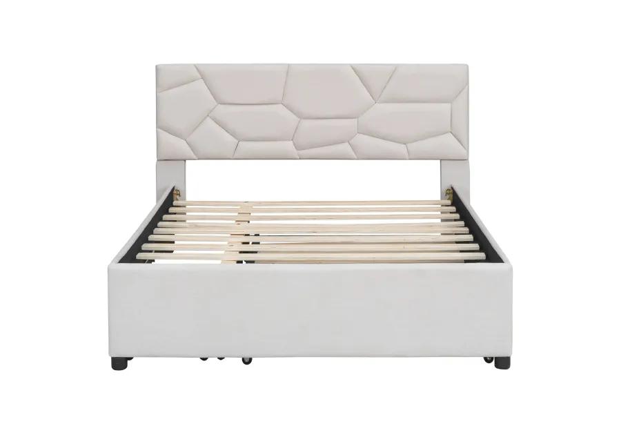 Merax Upholstered Platform Bed with Brick Pattern Headboard, with Twin XL Size Trundle and 2 drawers, Linen Fabric