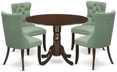 5 Piece Dining Table Set Contains a Round Kitchen Table with Dropleaf