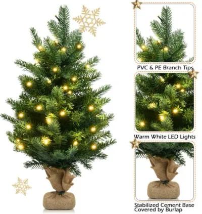 24 Inch Tabletop Fir Artificial Christmas Tree with LED Lights