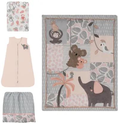 Lambs & Ivy Calypso 4-Piece Crib Bedding Set - Pink, Gray, Gold, Animals, Jungle