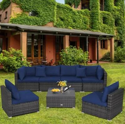 Hivvago 7 Pieces Patio Rattan Furniture Set with Sectional Sofa Cushioned