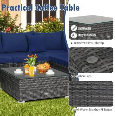 Hivvago 7 Pieces Patio Rattan Furniture Set with Sectional Sofa Cushioned