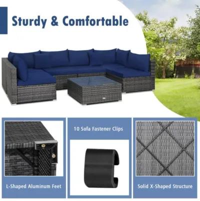 Hivvago 7 Pieces Patio Rattan Furniture Set with Sectional Sofa Cushioned