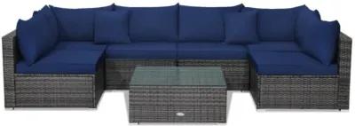 Hivvago 7 Pieces Patio Rattan Furniture Set with Sectional Sofa Cushioned