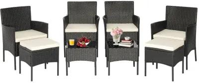 8 Pieces Patio Wicker Conversation Set with 2 Coffee Tables and 2 Ottomans