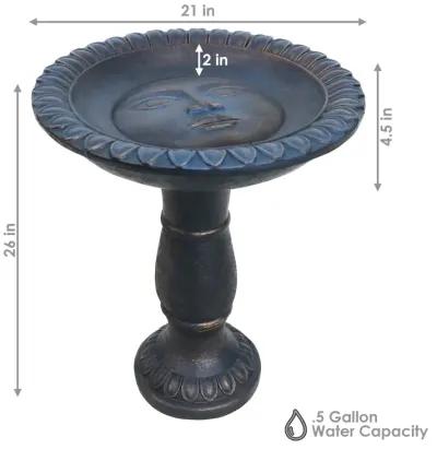 Sunnydaze Facade du Soleil Reinforced Concrete Bird Bath - 26 in - Blue