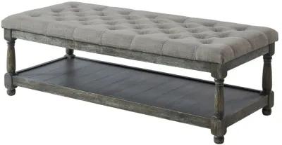 Fabric Upholstered Bench with Button Tufted Seat and Bottom shelf, Gray-Benzara