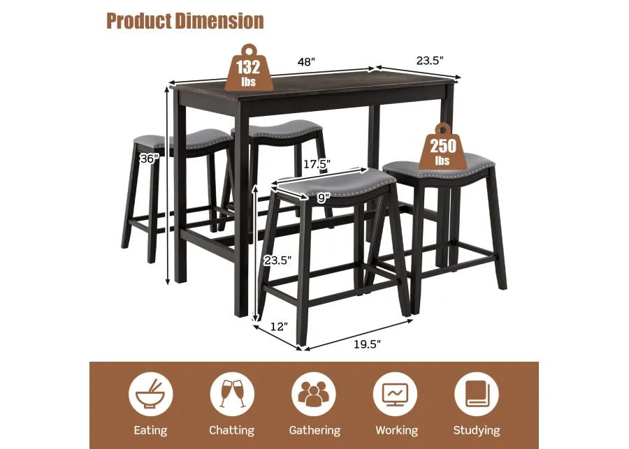 5-Piece Dining Set with 4 Upholstered Stools