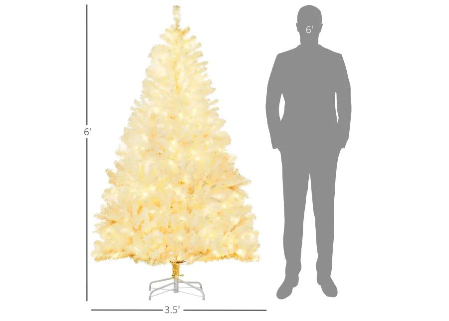 HOMCOM 6 Ft Artificial Christmas Tree with Warm White LED Lights, White