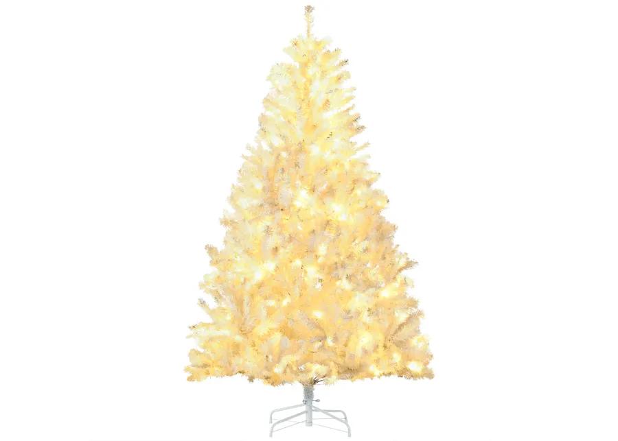 HOMCOM 6 Ft Artificial Christmas Tree with Warm White LED Lights, White