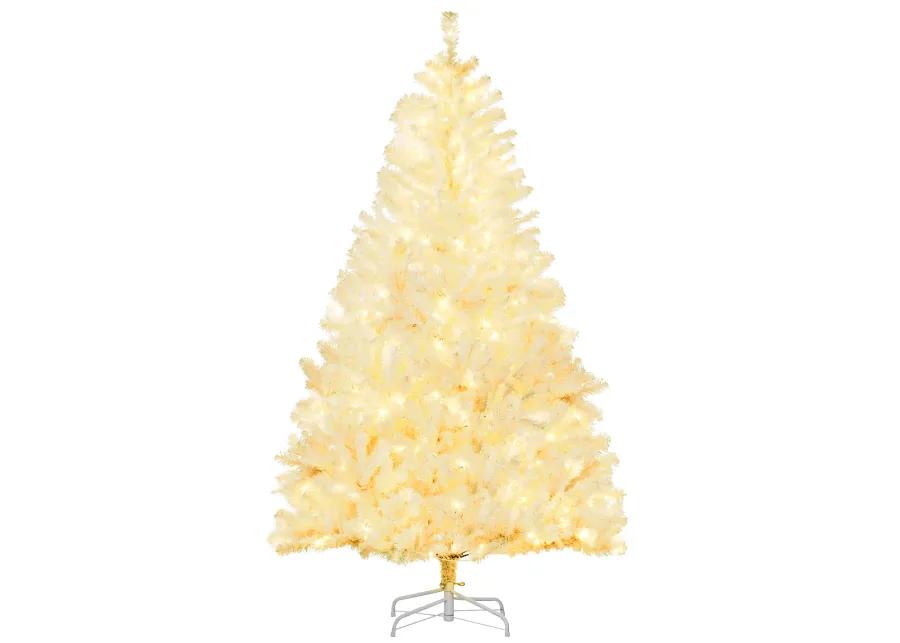 HOMCOM 6 Ft Artificial Christmas Tree with Warm White LED Lights, White