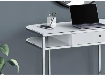 Computer Desk, Home Office, Laptop, Storage Drawers, 48"L, Work, Metal, Laminate, White, Chrome, Contemporary, Modern