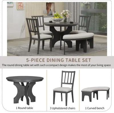 Merax  Retro Classic  5-Piece Dining Table Set with Curved Benches