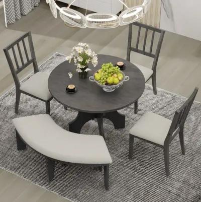 Merax  Retro Classic  5-Piece Dining Table Set with Curved Benches