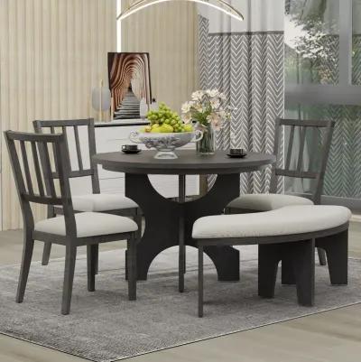 Merax  Retro Classic  5-Piece Dining Table Set with Curved Benches