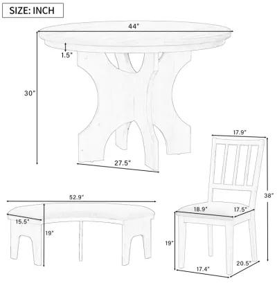 Merax  Retro Classic  5-Piece Dining Table Set with Curved Benches