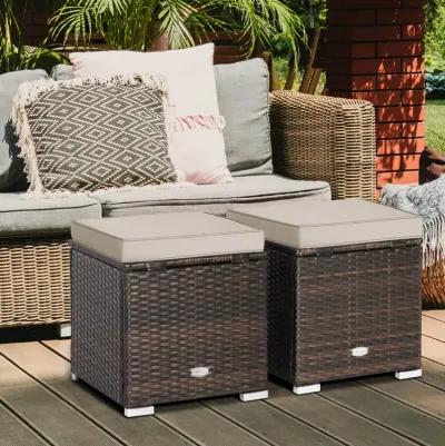 2 Pieces Patio Ottoman with Removable Cushions