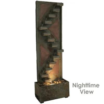 Sunnydaze Copper/Slate Staircase Water Fountain with LED Lights - 48 in