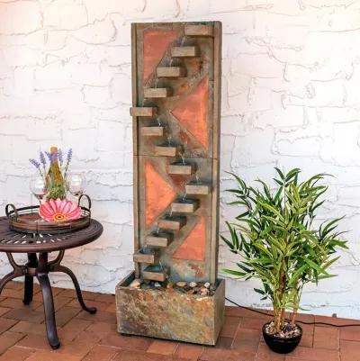 Sunnydaze Copper/Slate Staircase Water Fountain with LED Lights - 48 in