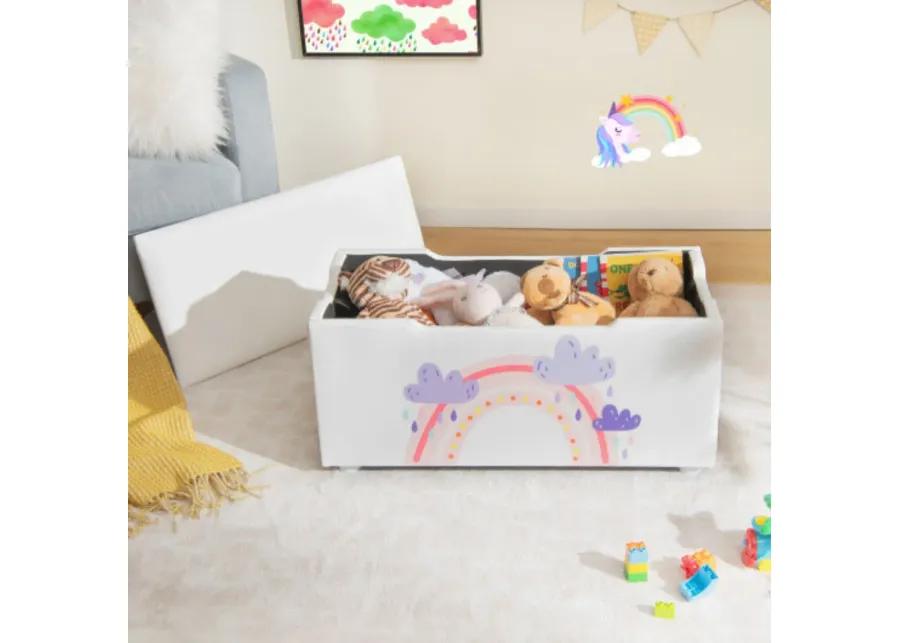 Kids Wooden Upholstered Toy Storage Box with Removable Lid