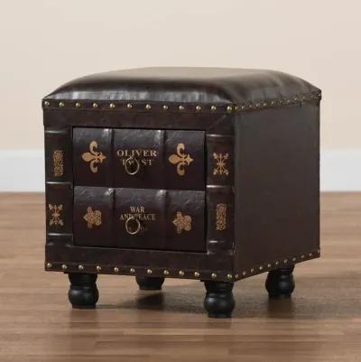 Leather Upholstered Wood Storage Ottoman