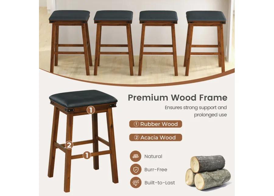 Set of 2 Dining Bar Stool with Rubber Wood