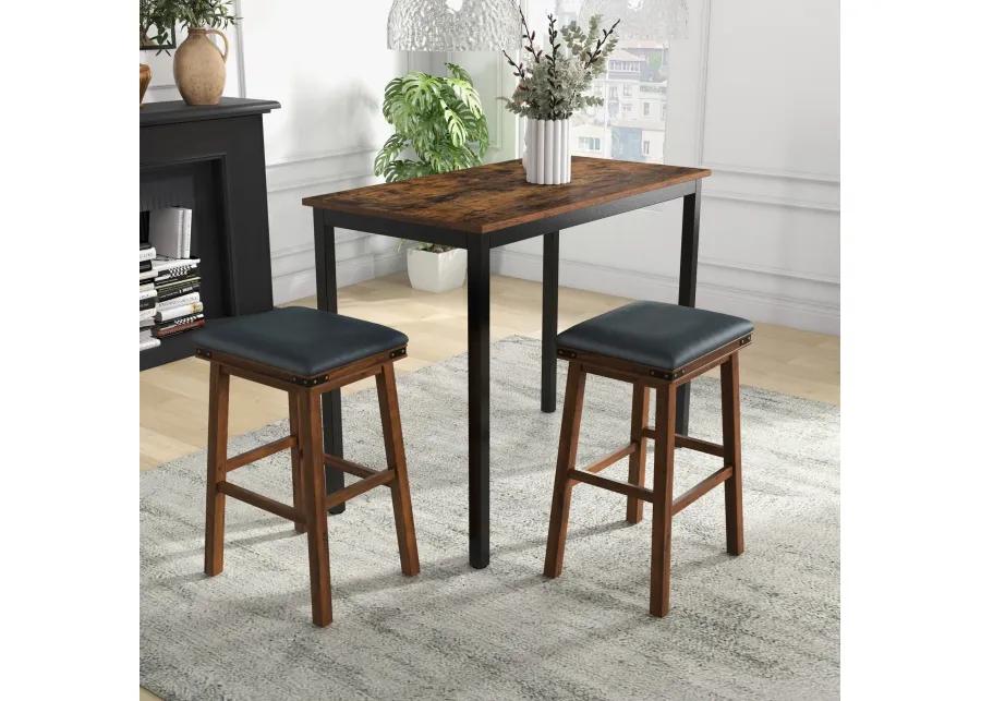 Set of 2 Dining Bar Stool with Rubber Wood