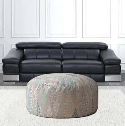 Homezia 24" Blue And Grey Canvas Round Polka Dots Pouf Ottoman