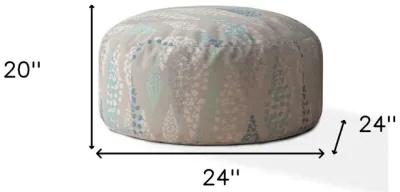 Homezia 24" Blue And Grey Canvas Round Polka Dots Pouf Ottoman