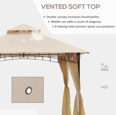 Breezy Backyard Canopy: 10'x10' Khaki Double-Vented Gazebo with Mesh Walls