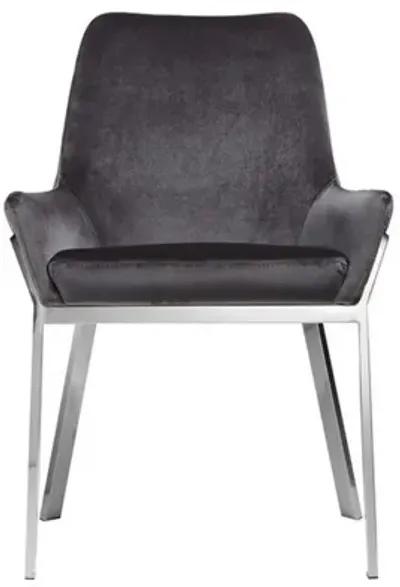 Fuma 23 Inch Set of 2 Dining Chairs, Foam Fill, Modern Gray Velvet, Silver - Benzara