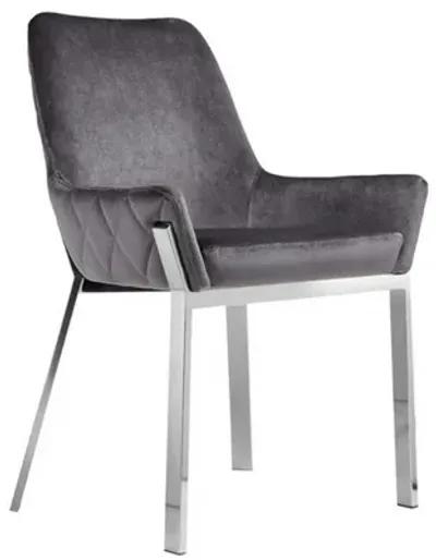 Fuma 23 Inch Set of 2 Dining Chairs, Foam Fill, Modern Gray Velvet, Silver - Benzara