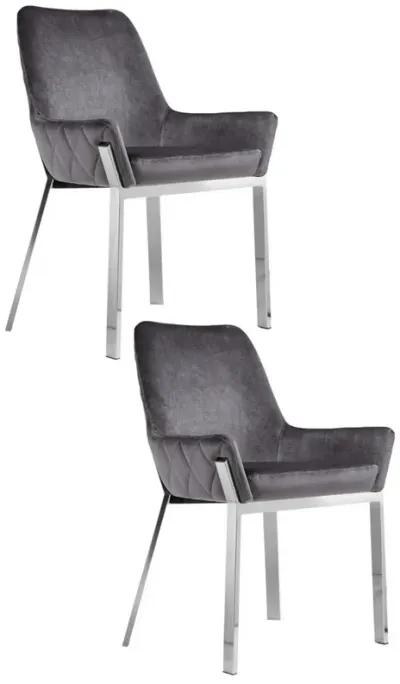 Fuma 23 Inch Set of 2 Dining Chairs, Foam Fill, Modern Gray Velvet, Silver - Benzara