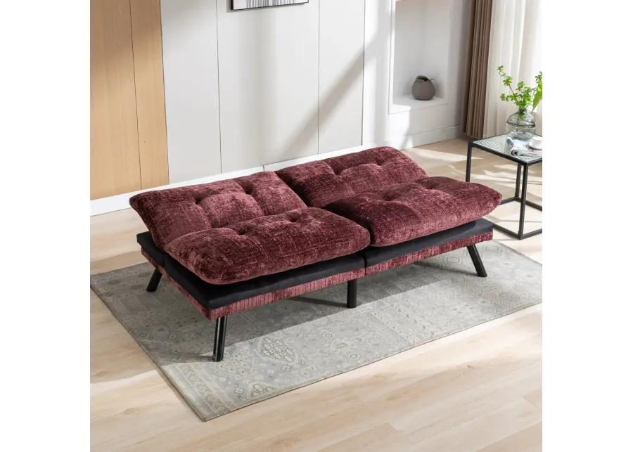 Adjustable Convertible Loveseat Futon Bed - Chenille-Wine