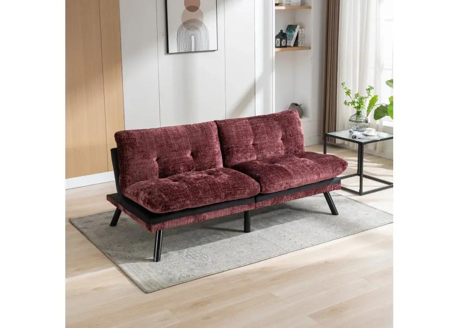 Adjustable Convertible Loveseat Futon Bed - Chenille-Wine