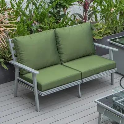 LeisureMod Outdoor Patio Loveseat with Gray Aluminum Frame