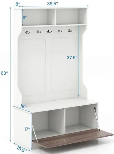 3 in 1 Coat Rack with Entryway Bench and Hooks and Enclosed Cabinet