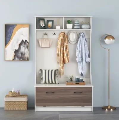 3 in 1 Coat Rack with Entryway Bench and Hooks and Enclosed Cabinet