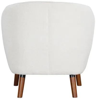 Tia 31 Inch Plush Accent Chair Armchair, White Polyester, Brown Solid Wood - Benzara