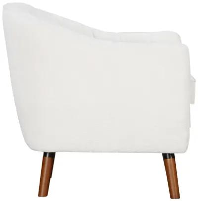 Tia 31 Inch Plush Accent Chair Armchair, White Polyester, Brown Solid Wood - Benzara