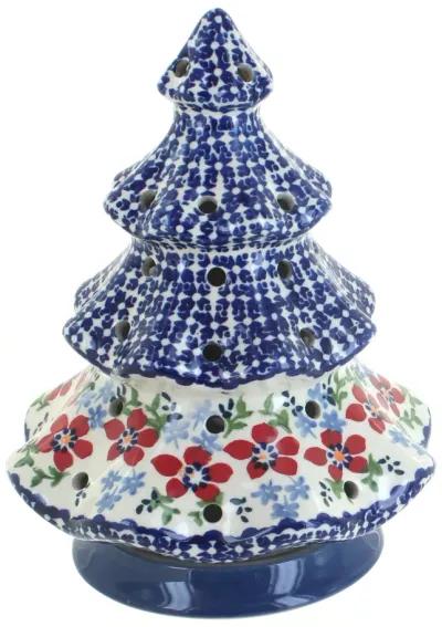 Blue Rose Polish Pottery Festive Fir Tree Luminary