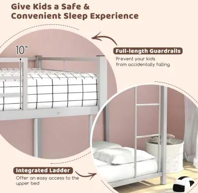 Low Profile Twin Over Twin Metal Bunk Bed with Full-length Guardrails