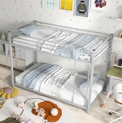 Low Profile Twin Over Twin Metal Bunk Bed with Full-length Guardrails