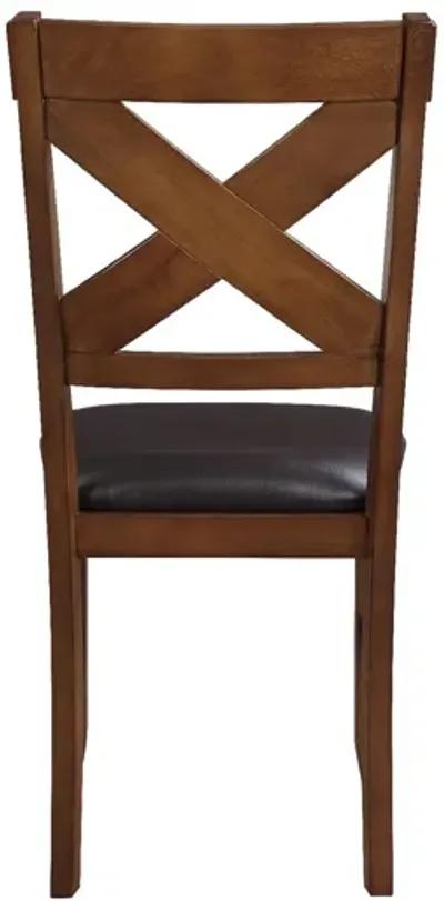 Dining Chair, Vegan Faux Leather, X Backrest, Set of 2, Brown-Benzara