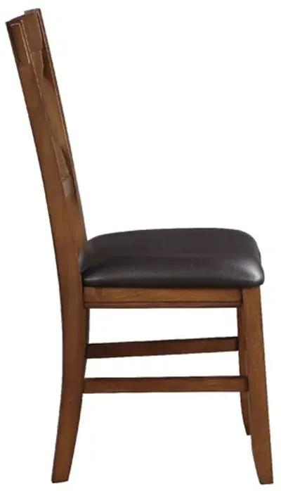 Dining Chair, Vegan Faux Leather, X Backrest, Set of 2, Brown-Benzara