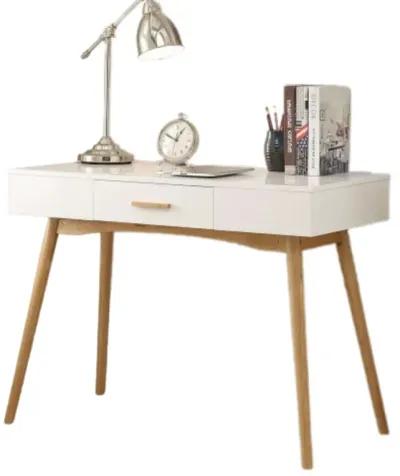 Hivvago Modern Laptop Writing Desk in White with Natural Mid-Century Style Legs