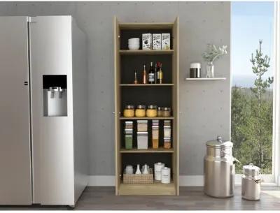 Multi Storage Cabinet, Double Door, Five Shelves - Light Oak Black