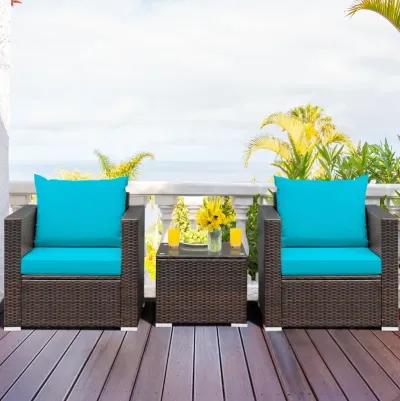 3 Pieces Patio Conversation Rattan Furniture Set with Cushion