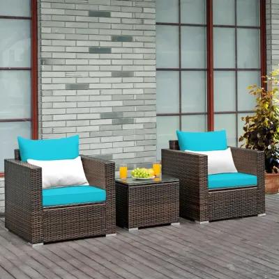 3 Pieces Patio Conversation Rattan Furniture Set with Cushion