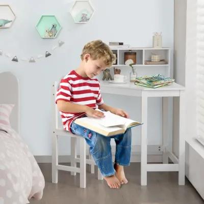 Kids Wooden Corner Desk and Chair Set with Hutch and Storage